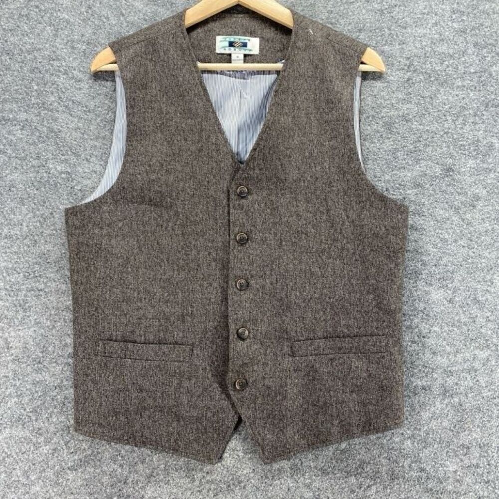 Joseph Abboud Suit Vest Men S Small Brown V-Neck Sleeveless Button Up Rayon